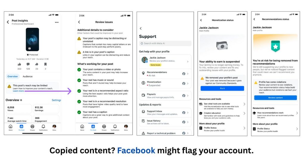 Facebook is removing accounts posting reused content.
